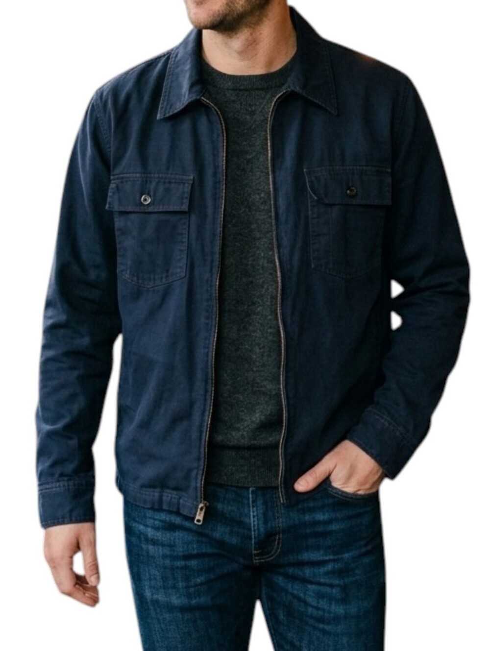 Wallace & Barnes J.Crew Navy Cotton Full Zip Chore Work Jacket Canvas Medium